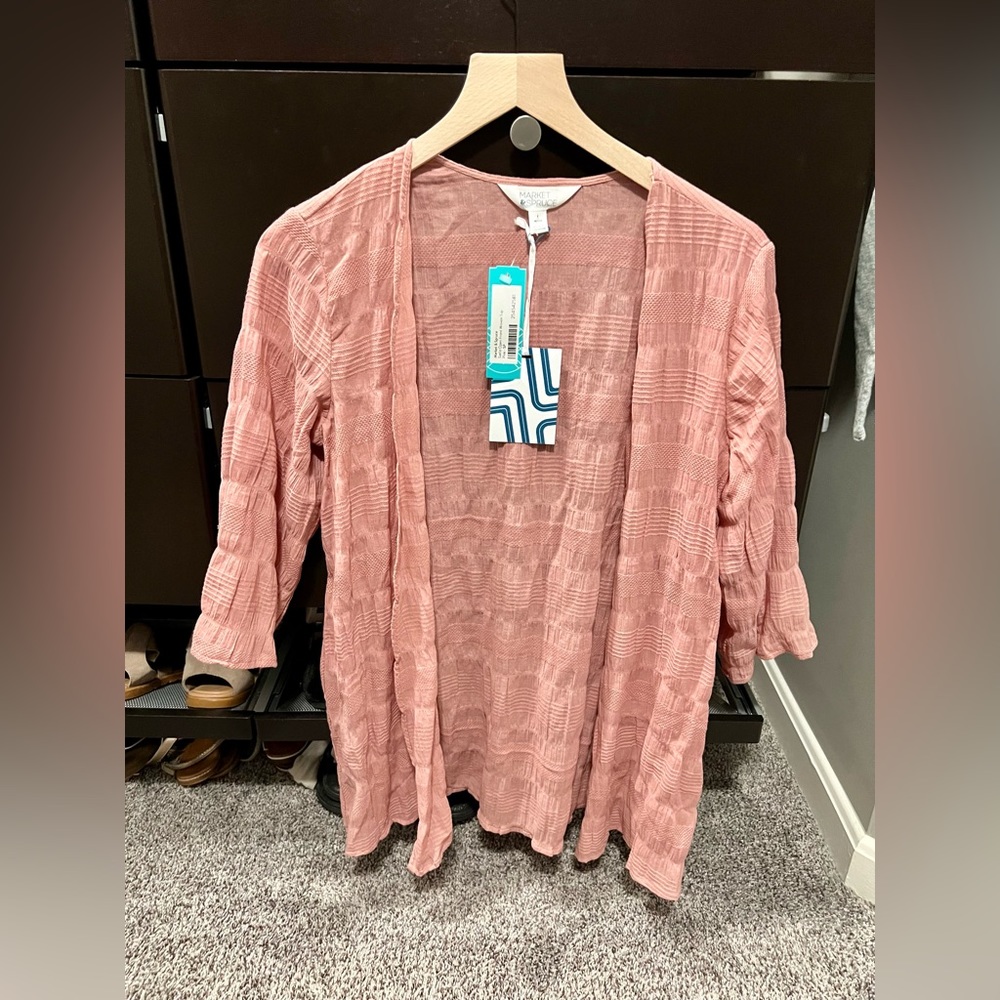 NWT Market & Spruce Sadie Open Front Woven Top, Pink, Size SP